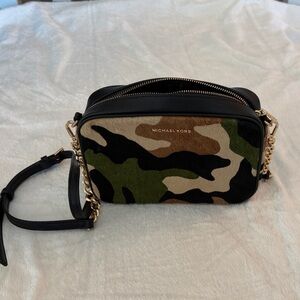 Michael Kors Camo Crossbody with Black Trim and Gold Hardware